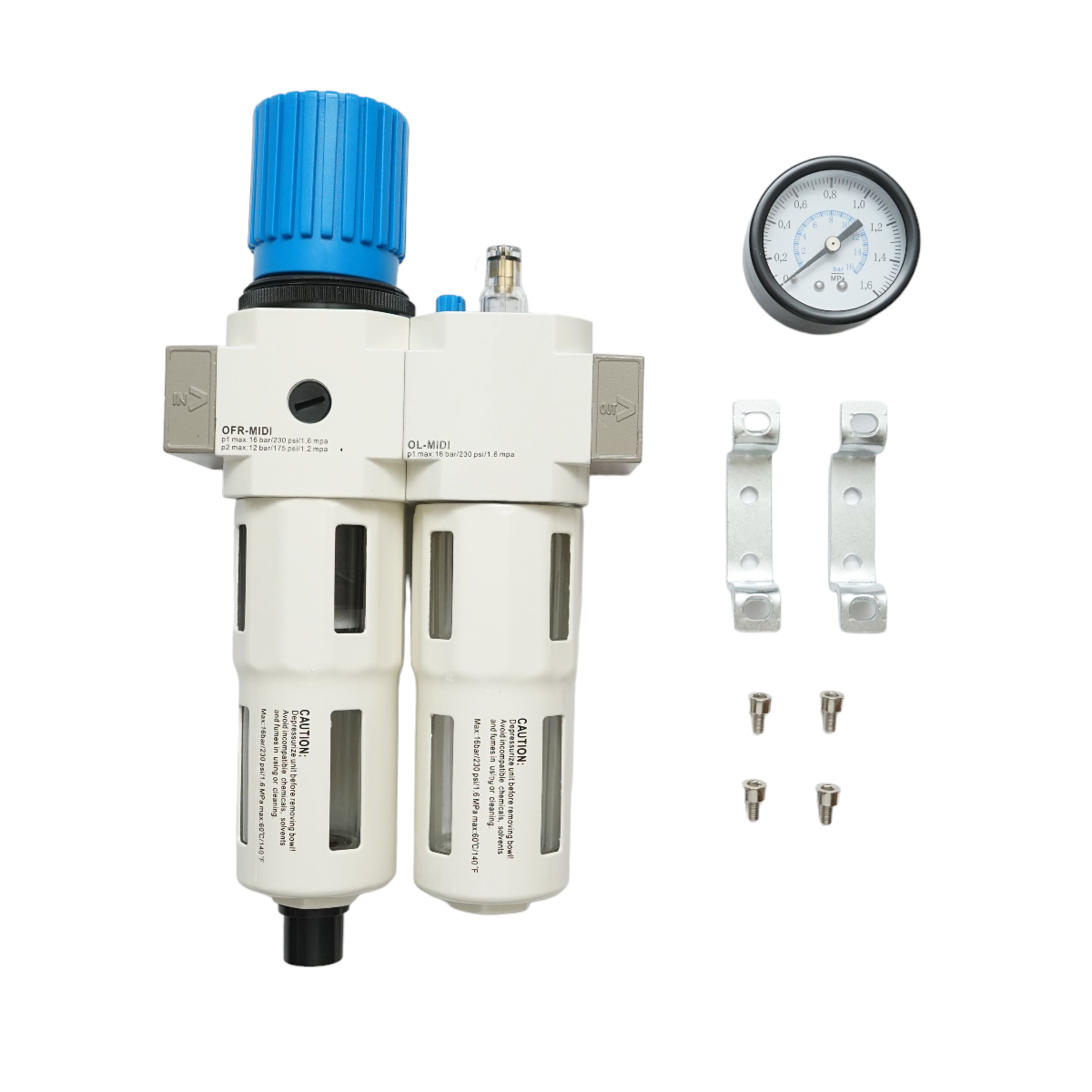 Air filter and lubricator with a maximum pressure regulator of 1.6 MPa, 1/2 connection.